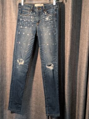 Abercrombie & Fitch Women's Blue Skinny Jeans with Studs And Rhinestones